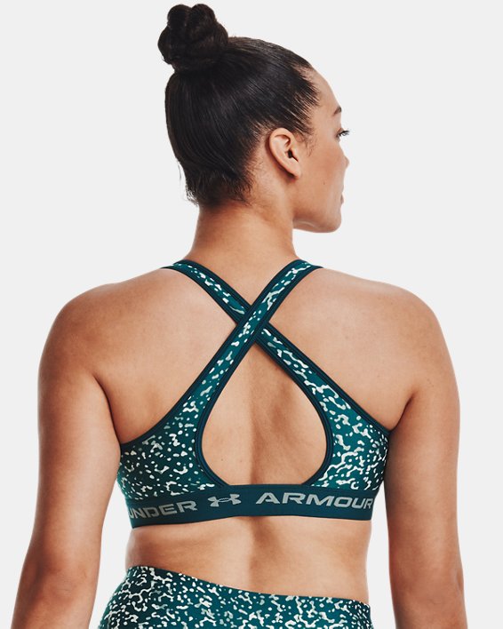 Women's Armour® Mid Crossback Printed Sports Bra, Green, pdpMainDesktop image number 5